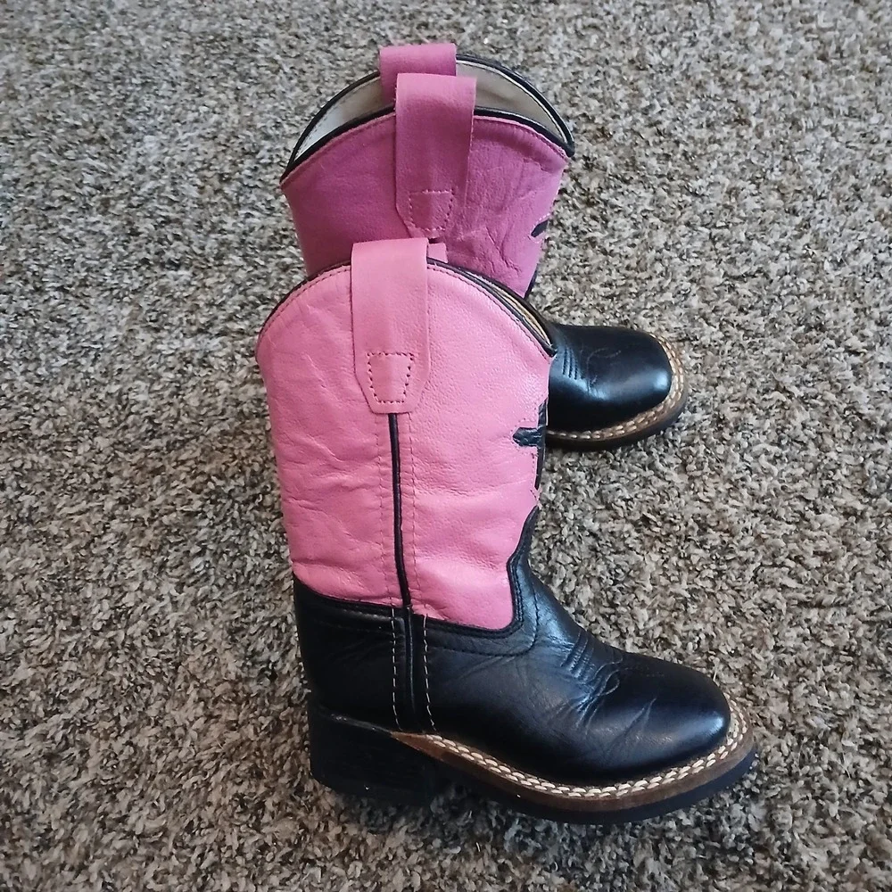 Old West Toddler Cowboy Boots Pink Black Leather Western Size 5 Cross